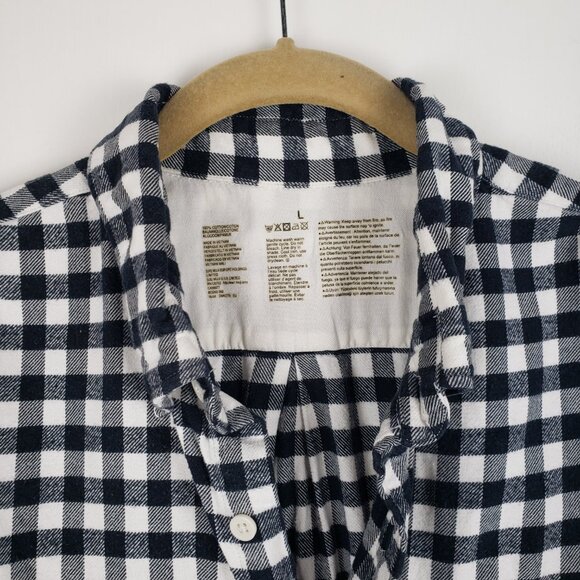 Muji Flannel Button Down Shirt Black White Gingham Mens Size Large Long Sleeve - Picture 4 of 7